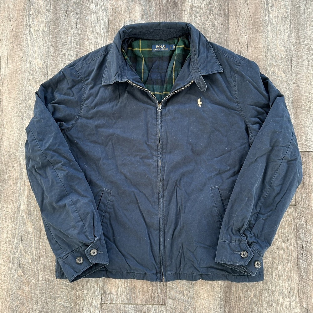 Vintage Polo Ralph Lauren Harrington Jacket Flannel Lined Navy Preppy 90s Mens L